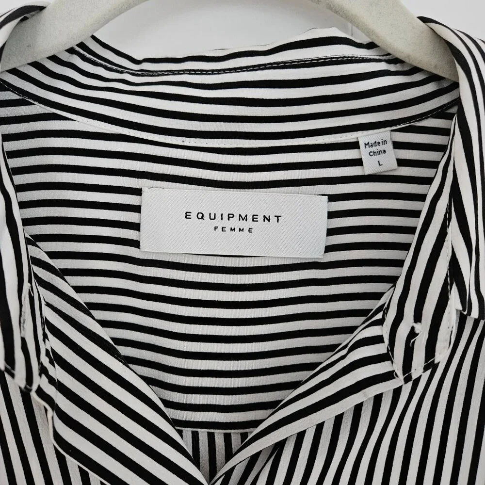 Eqipment Essential Silk Striped Long Sleeved Shirt sz L - Picture 6 of 7